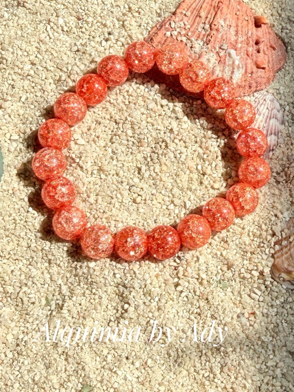 QUARTZ Shimmering Coral-Orange Bead Stretch Bracelet